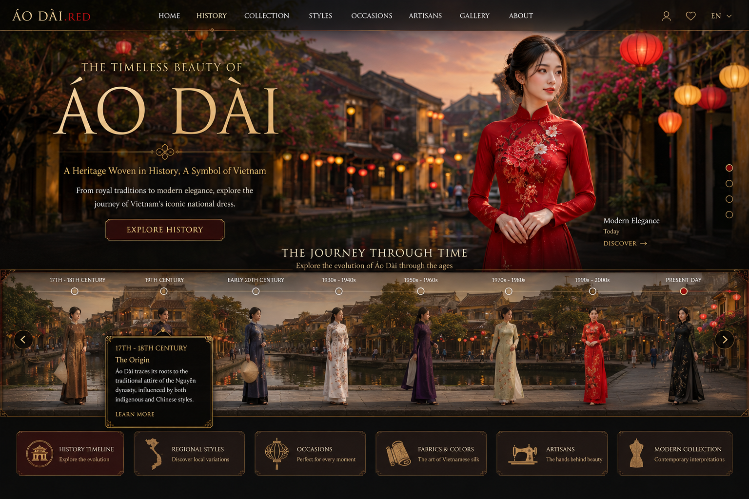 Áo Dài red interactive heritage portal design
